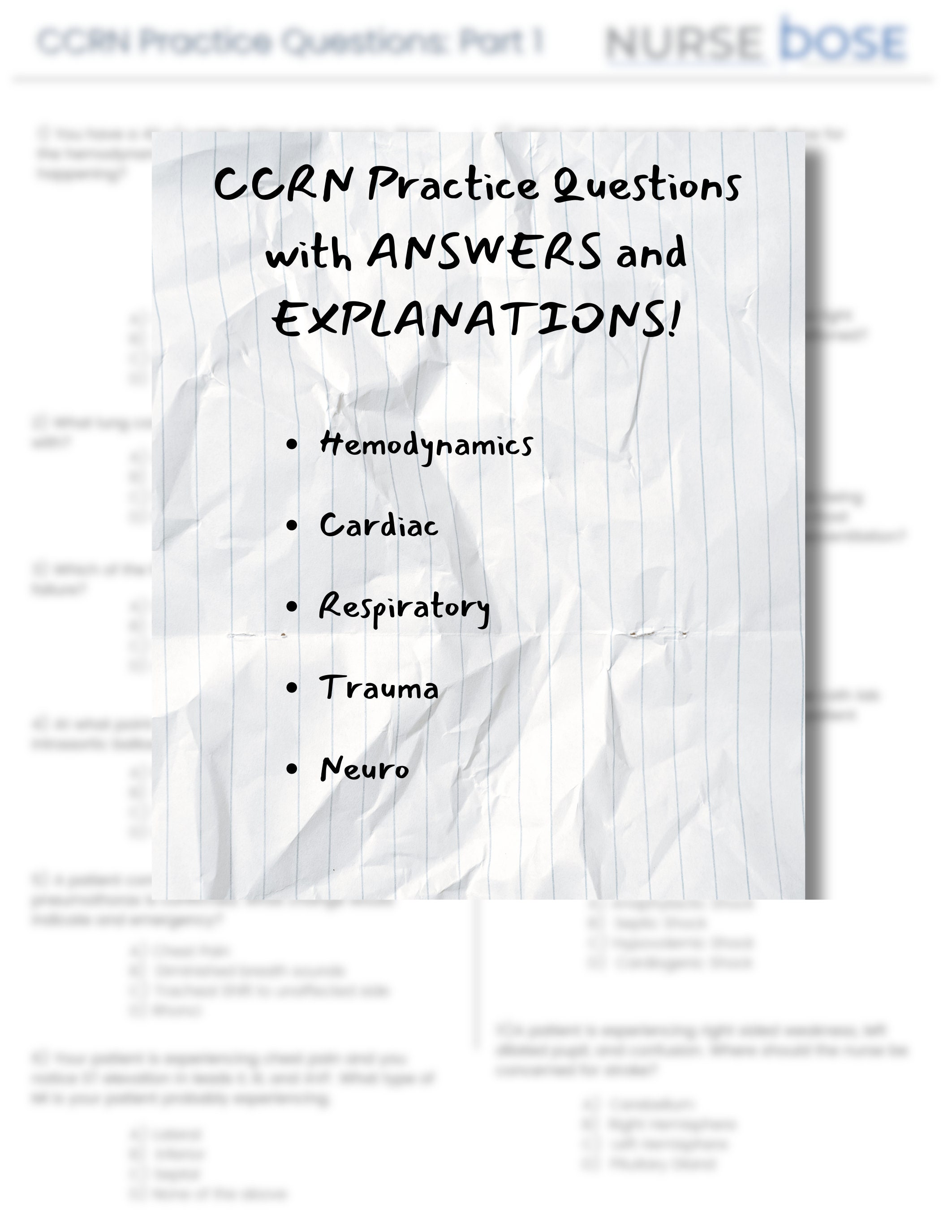 CCRN Review Practice Questions Printable for Critical Care - Etsy